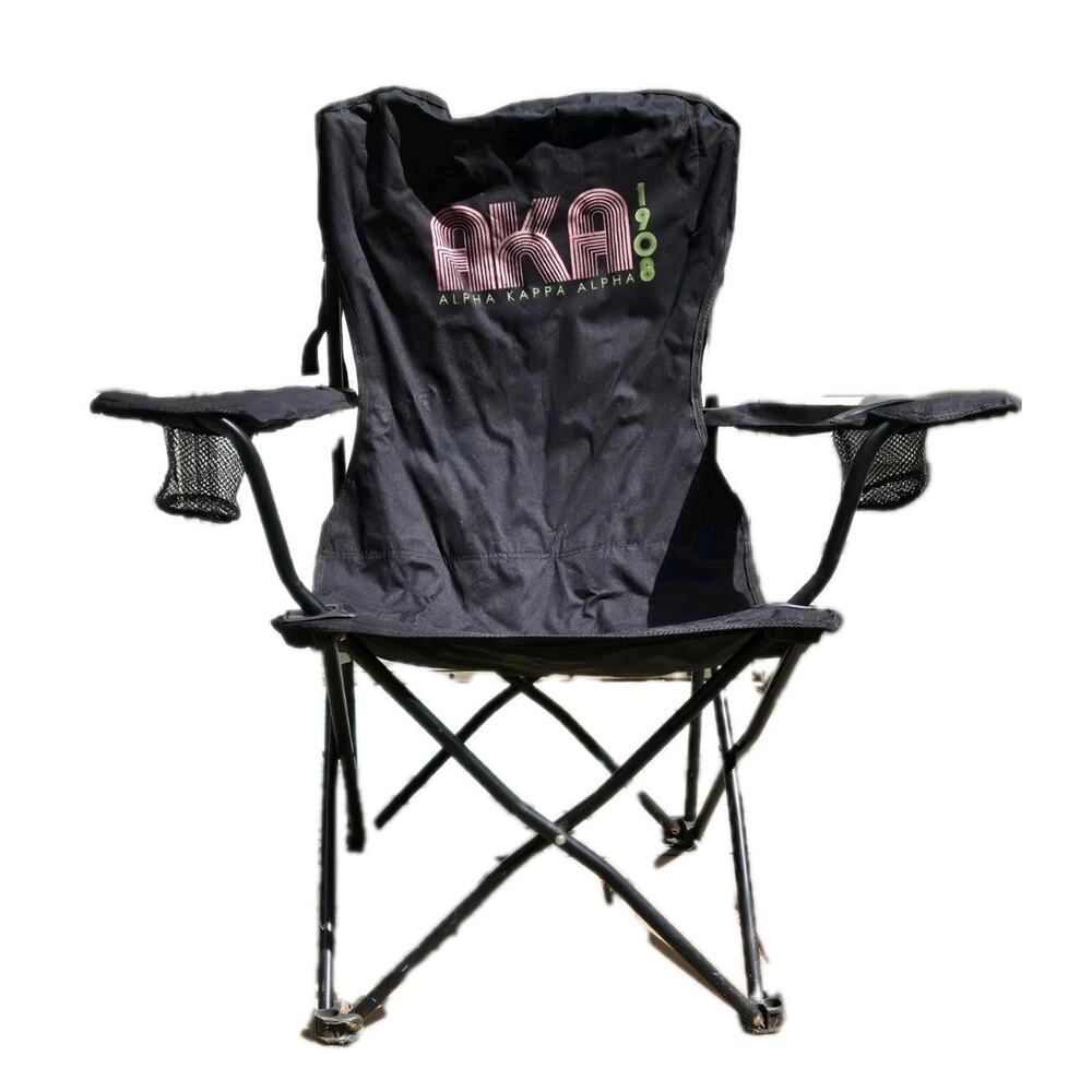Alpha Kappa Alpha Sorority Black Folding Camping Chair with Cup Holders - No Bag